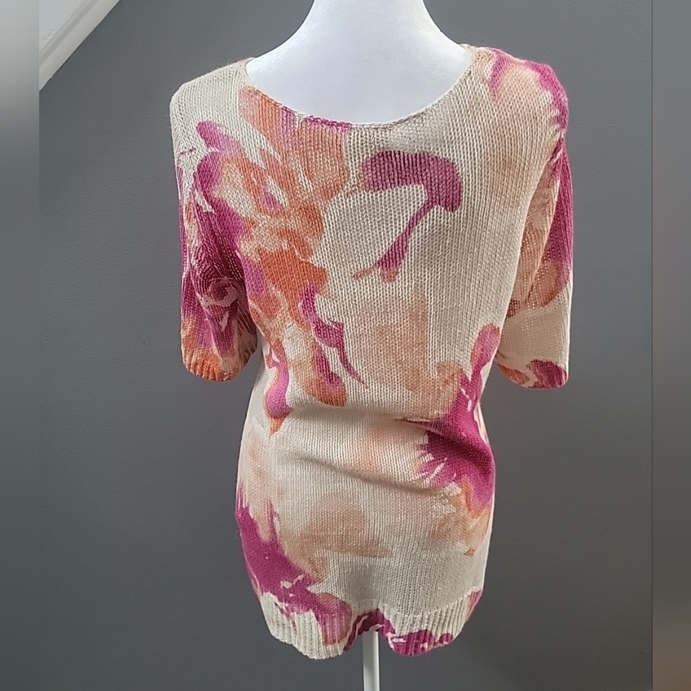 Chico’s Linen & Cotton Floral Pullover Sweater Small Pink Orange Apricot "Agnes" - Picture 4 of 6
